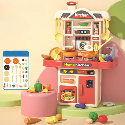 Children Play House Toy Simulation Kitchen Table with Sound Kids Role Play Kitchen Utensils for Girl Cooking Educational Toy Set