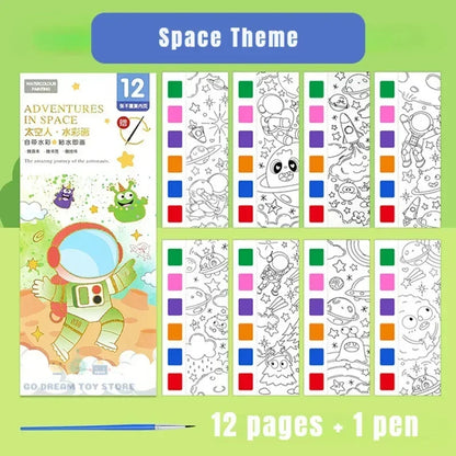Kids Portable Watercolor Painting Book Paint With Water Brush Gouache Graffiti Picture Coloring Drawing Toys Kindergarten Gifts