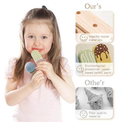 Wooden Ice Cream Toys Pretend Play Simulation Montessori Ice-cream Cone Kitchen Food Toys Preschool Educational for Kids Gifts