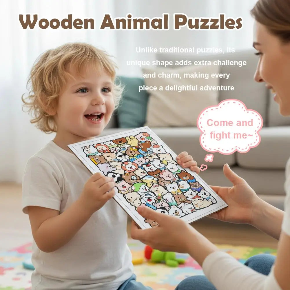 Kids Creative Animal Shape Puzzles Table Games Dog Cat Panda Stacked Puzzle Brain Games Montessori Thinking Education Wooden Toy