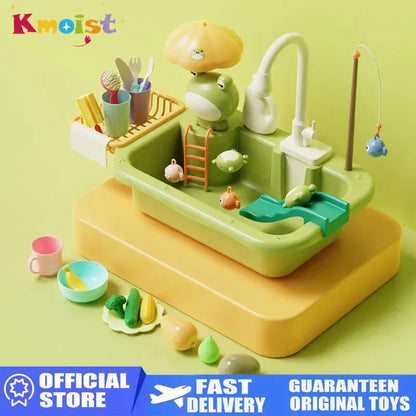 Kids Kitchen Sink Toys Electric Dishwasher Playing Toy with Running Water Pretend Play Food Fishing Toy Role Playing Girls Gifts