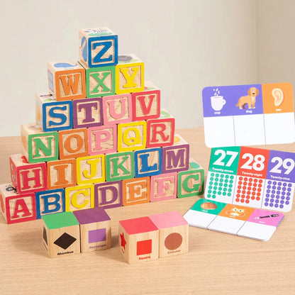 Montessori Wooden Number Blocks Early Learning Toys for Kids Letters Shape Color Animal Cognition Preschool Educational Puzzle