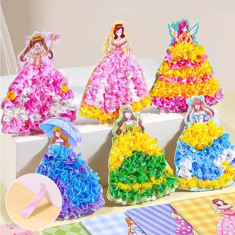 Creative Princess Puzzle Puncture Painting Board with Pens Fabric Craft Kits for Kids Poking Drawing Dress Up Boards DIY Toys