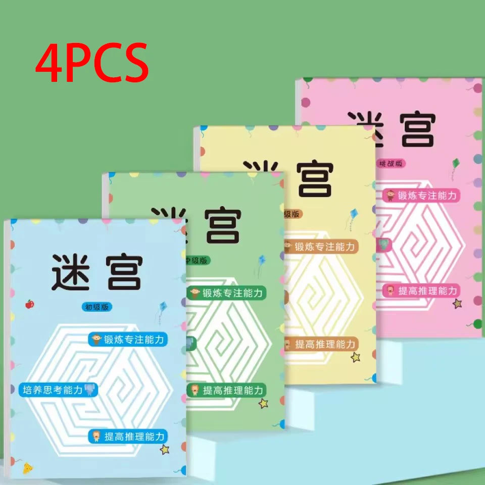 64-Pages Kids Maze Activity Book Concentration Brain Training Workbook Early Educational Intelligence Puzzle Book for Toddlers