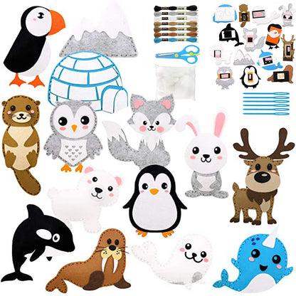 Kids Sewing Kit Woodland Animals Craft DIY Sewing Felt Plush Animals for Kids Beginners Educational Sewing Ornaments Art Toy Set
