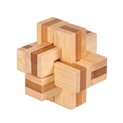 New Design IQ Brain Teaser Kong Ming Lock 3D Wooden Interlocking Burr Puzzles Game Toy Bamboo Small Size For Adults Kids