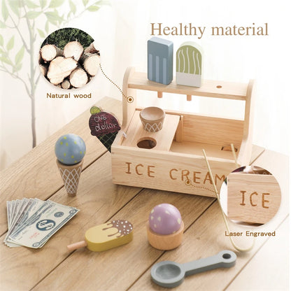 Wooden Ice Cream Toys Pretend Play Simulation Montessori Ice-cream Cone Kitchen Food Toys Preschool Educational for Kids Gifts