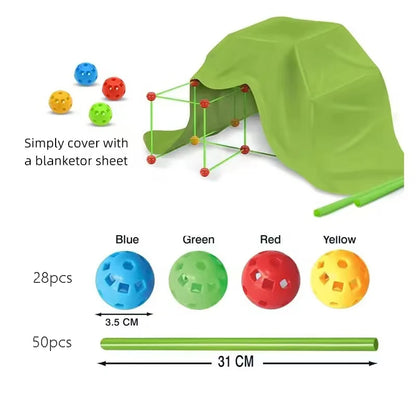 Kids Creative Fort Building Blocks Indoor Tent Brick Kit DIY Educational Building Castle Assembled Toys Ball Games Toy Gift