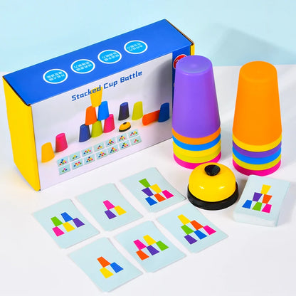 Montessori Toys Stack Cup Game With Card  Kid Educational  Intellectual Enlightenment Color Cognition Logic Training Children