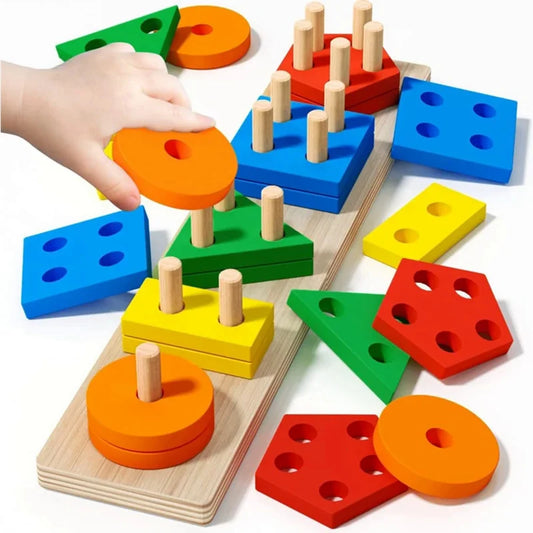 Montessori Wooden Toys Color Shape Matching Puzzle Game Colorful Beaded Color Cognition Early Educational Toys Gift for Children