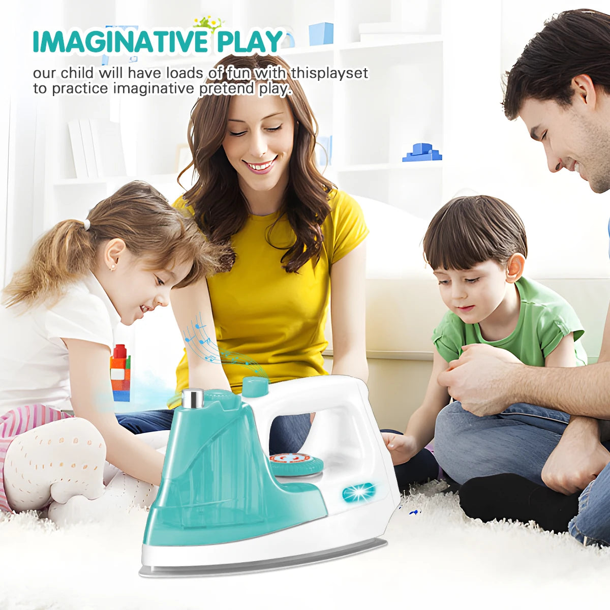 Kids Pretend Play Iron Toy with Spray, Light & Sound Effects for Housekeeping
