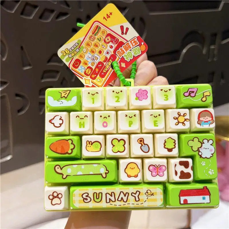 Creative Food Themed Keyboard Keychain 26 Buttons Decompression Toy Funny Stress Relief Fidget for Kids Rewards