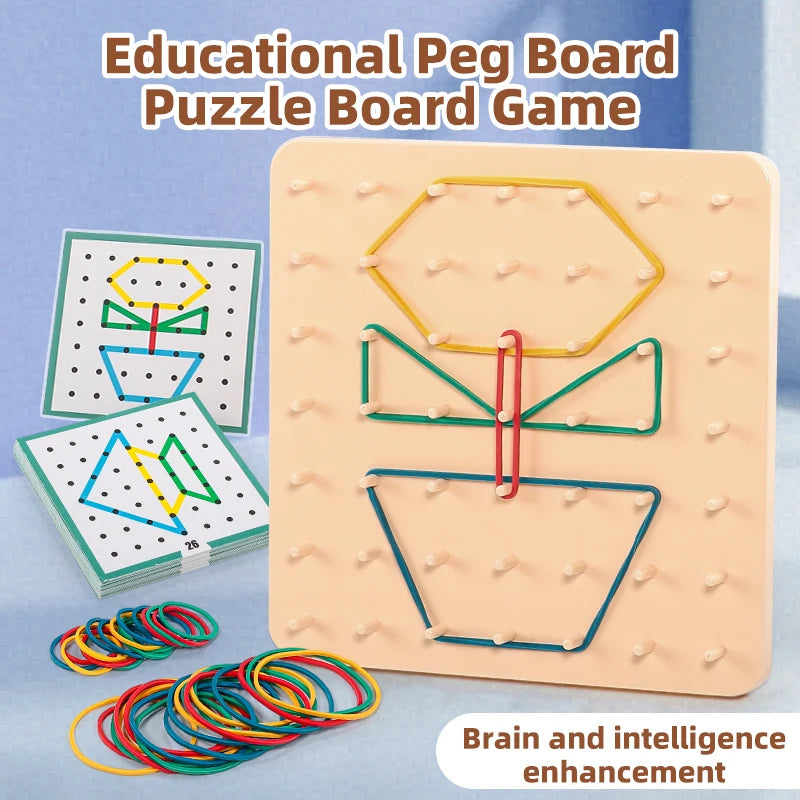 Geometric Creative Math Teaching Aids Creative Toy Graphics Rubber Tie Nail Boards with Cards Education Preschool Kids Toy