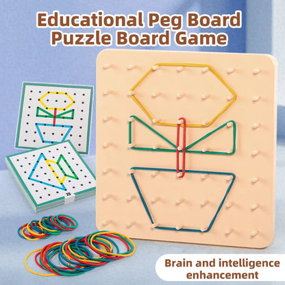 Geometric Creative Math Teaching Aids Creative Toy Graphics Rubber Tie Nail Boards with Cards Education Preschool Kids Toy