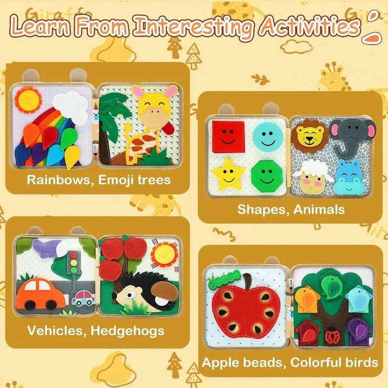 Montessori Giraffe Busy Board Preschool Learning Educational Busy Book Sensory Quiet Book Travel Toy for Baby Kids 3 4Years Old