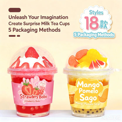 Creative Mini Milk Tea Cup Cream Glue DIY Set Handmade Craft Making Material Kit Pretend Play Role Play Toy for Girls Kids