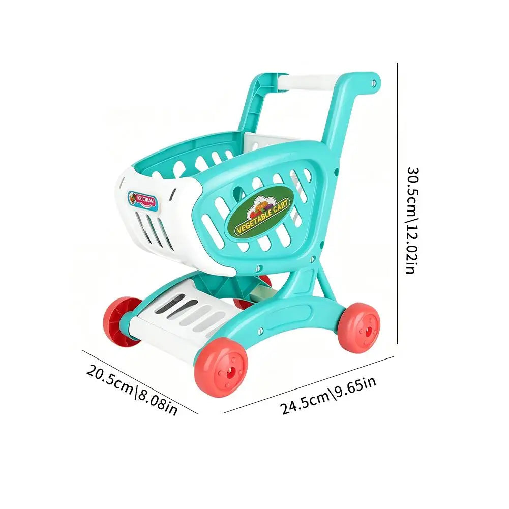 Kids Mini Shopping Cart Toy Pretend Play Kitchen Groceries Handcart Storage Basket Trolley Toy Gift for Toddler Boys Girls