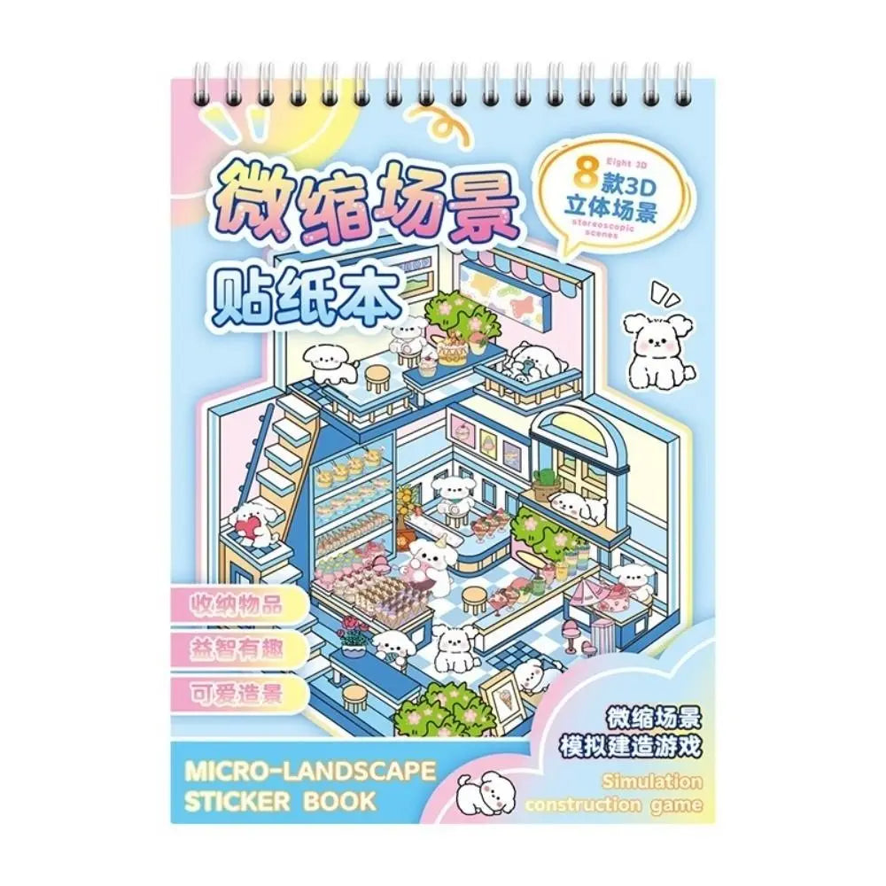 Creative Cartoon 3D Landscape Sticker Book DIY Miniature House Cabin Scene Pocket Sticker PET Sticker Cabin Scene for Kids