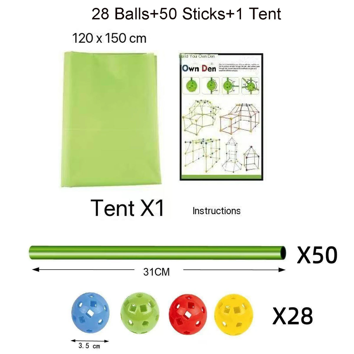 Kids Creative Fort Building Blocks Indoor Tent Brick Kit DIY Educational Building Castle Assembled Toys Ball Games Toy Gift