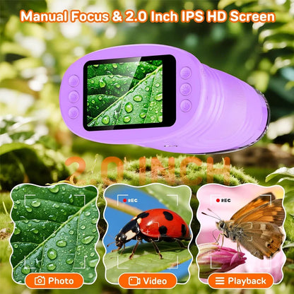 Digital Microscope for Kids 1000X Handheld 4K 2.0" Screen Handheld Rechargeable Mini Pocket Educational Science Toy for Children