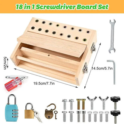 Montessori Screwdriver Board Toy Wooden Learning Key Lock Activity Sensory Fine Motor Skill Educational Toy for Kids Gifts