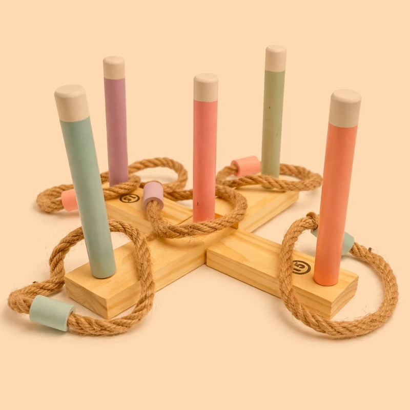 Wooden Ring Toss Game Kids Indoor Outdoor Throwing Toy Parent-child Interactive Game