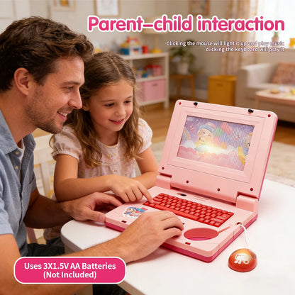 Pink Kids Learning Laptop Toy – Interactive Educational Computer with Music, Lights & Mouse for Early Development