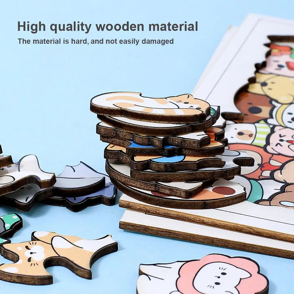 Kids Creative Animal Shape Puzzles Table Games Dog Cat Panda Stacked Puzzle Brain Games Montessori Thinking Education Wooden Toy