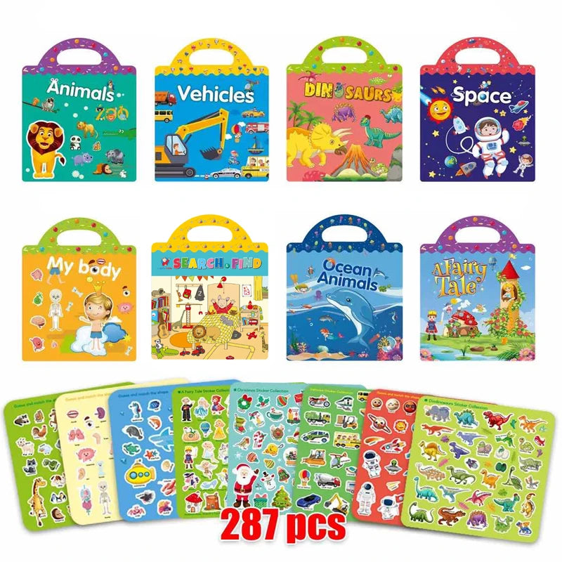 Hot New Children Scene Stickers DIY Hand-on Puzzle Sticker Books Reusable Cartoon Animal Learning Cognition Toys for Kids Gift