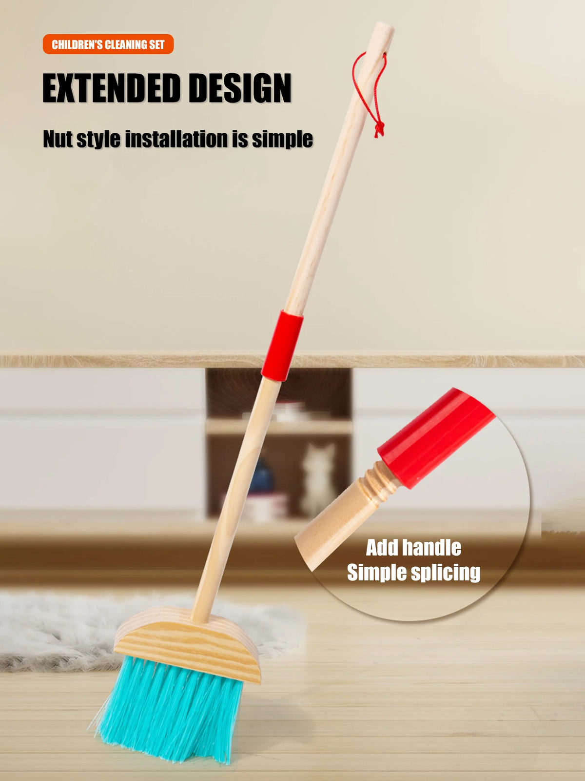 Montessori Wooden Cleaning Set Toy Broom Mop Set Little Boy Girl Simulated Children's Cleaning Tool Exercise Self-care Ability