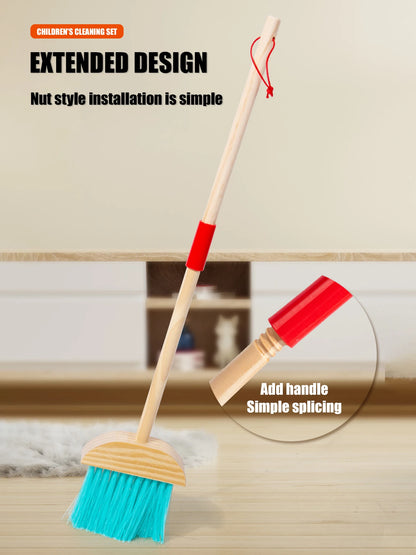 Montessori Wooden Cleaning Set Toy Broom Mop Set Little Boy Girl Simulated Children's Cleaning Tool Exercise Self-care Ability