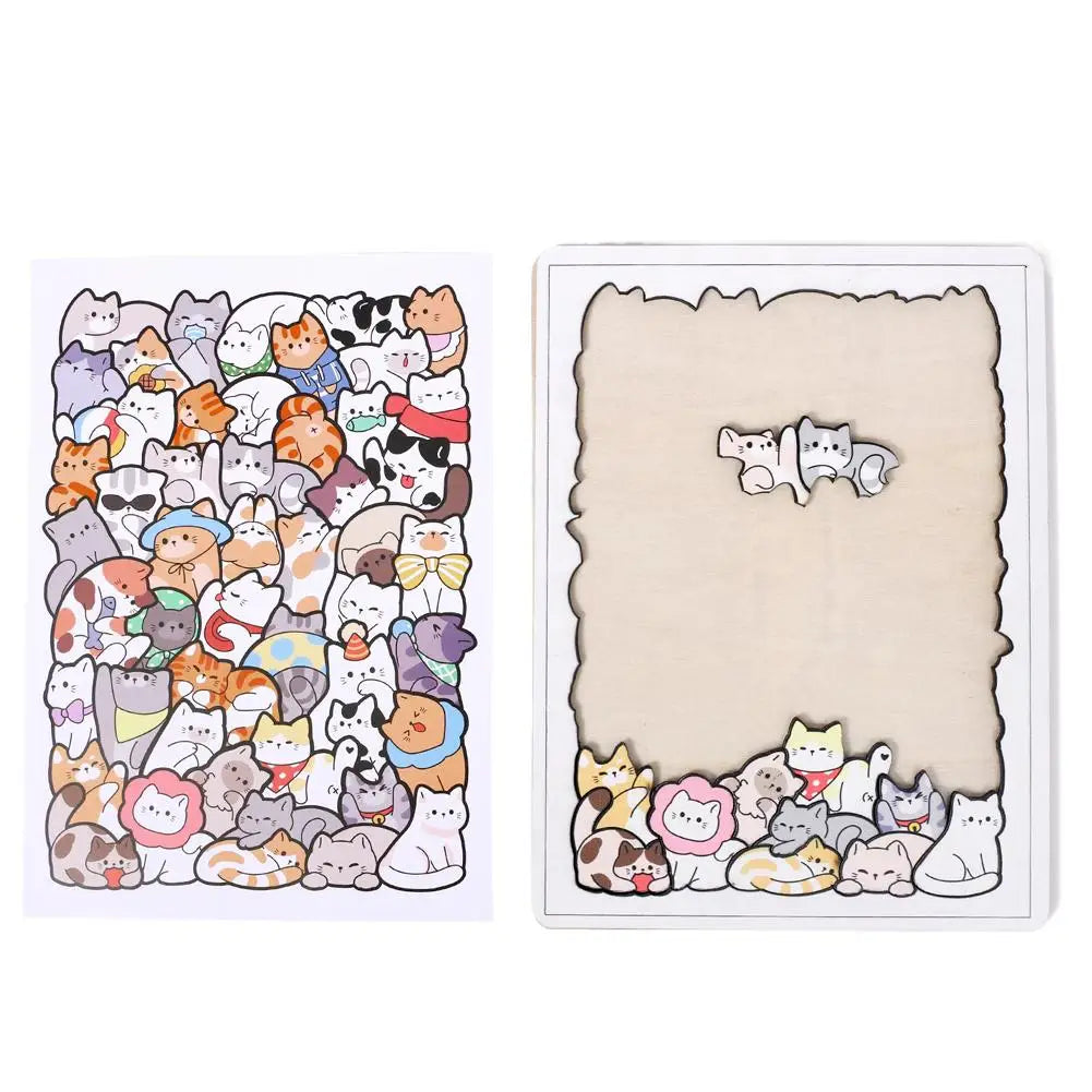 Kids Creative Animal Shape Puzzles Table Games Dog Cat Panda Stacked Puzzle Brain Games Montessori Thinking Education Wooden Toy