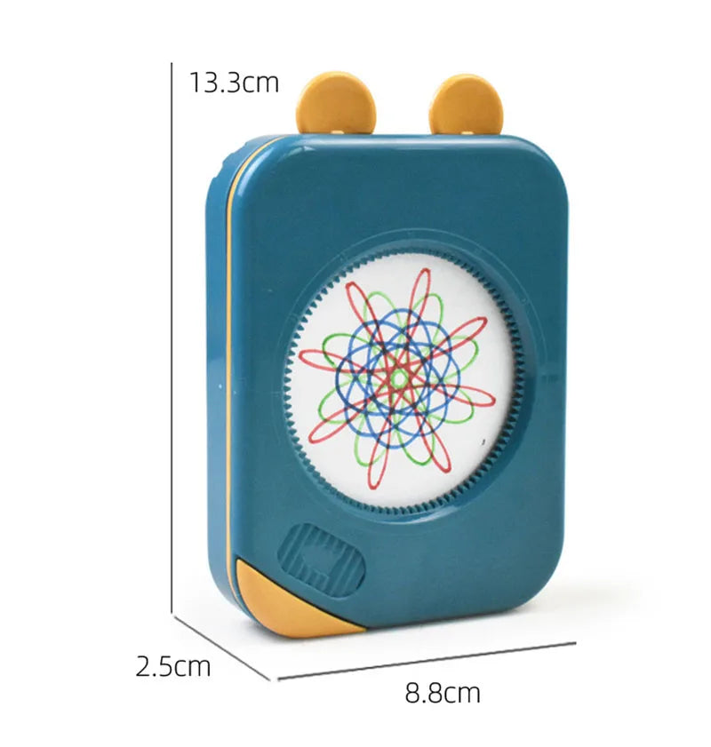 Creative Educational Toy Set for Kids Storage Box with Interlocking Gear Wheels Drawing Ruler Paper Pens and Spirograph Design