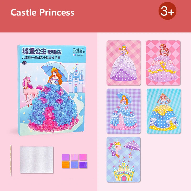 Creative Princess Puzzle Puncture Painting Board with Pens Fabric Craft Kits for Kids Poking Drawing Dress Up Boards DIY Toys