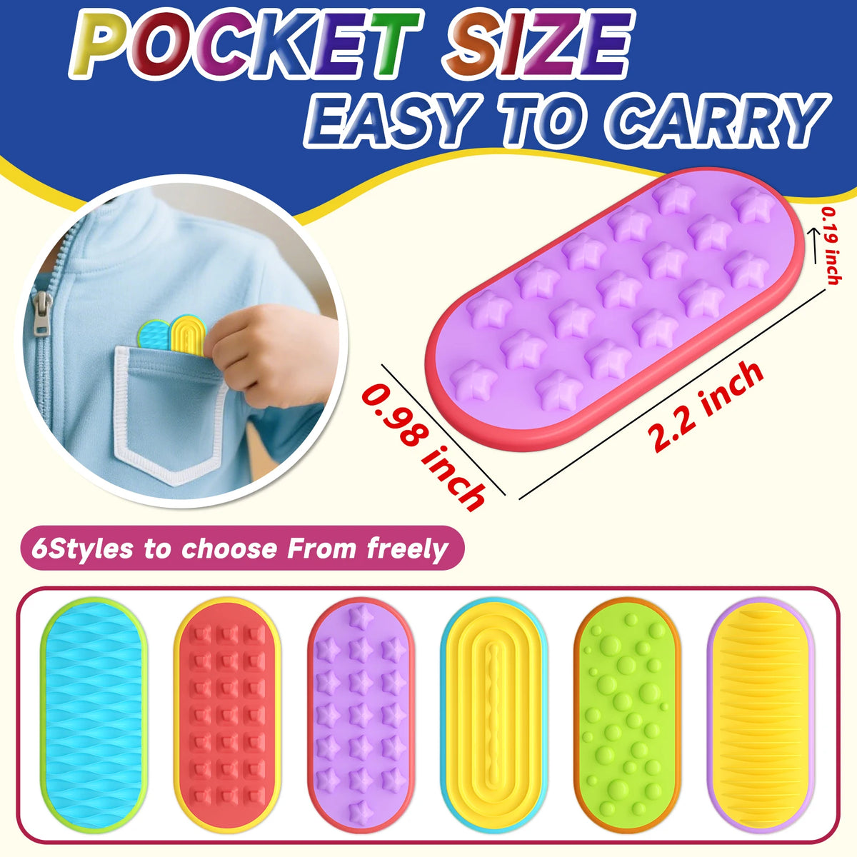 6/12/18PCS Silicone Sensory Strip Fidget Toys Kids Autism Decompression Calming Fidgeting Toy Adults  Anxiety Relief Sensory Toy