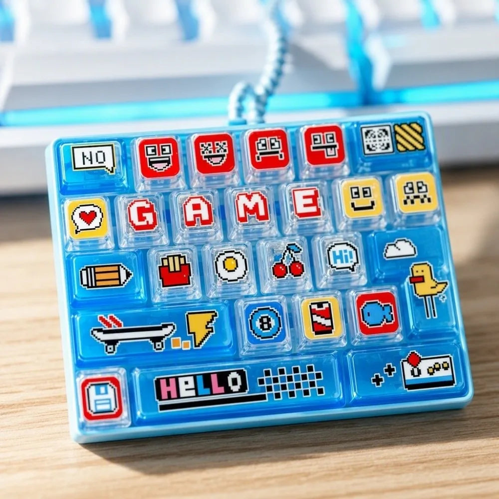 Creative 26-Keycap Keychain Cartoon Pattern Portable Design Fidget Gadget Hand-play Pendant Pixel Button Sensory Charm Commute