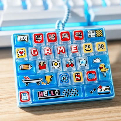 Creative 26-Keycap Keychain Cartoon Pattern Portable Design Fidget Gadget Hand-play Pendant Pixel Button Sensory Charm Commute