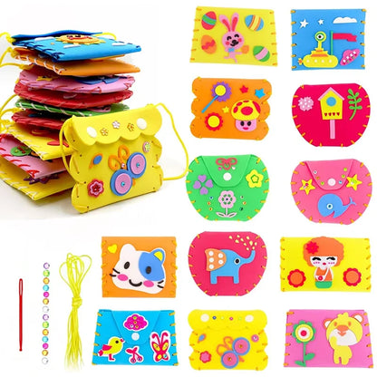 Kids Sewing Craft Kit DIY Cartoon Wallet Handmade EVA Kit Educational Toys Birthday Gift for Girls Beginners