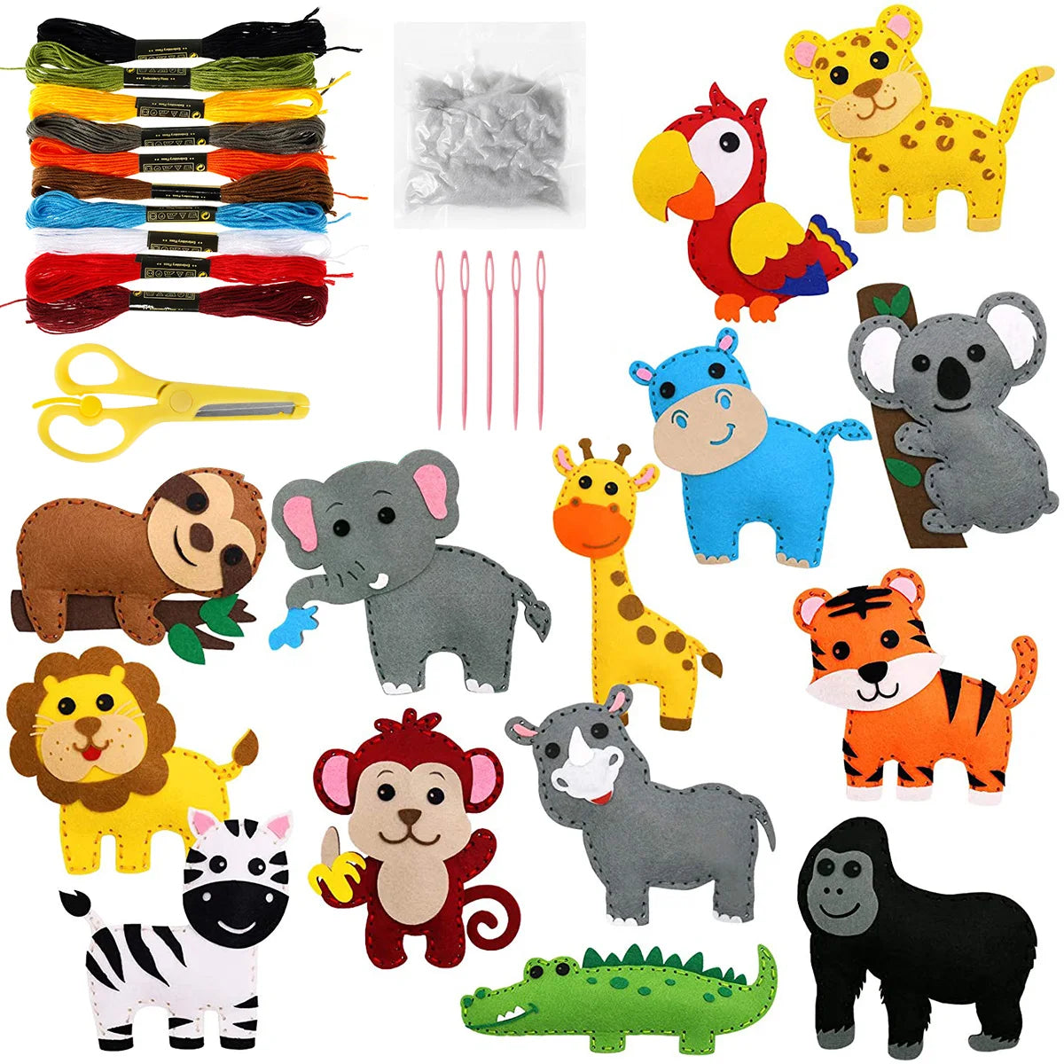 Kids Sewing Kit Woodland Animals Craft DIY Sewing Felt Plush Animals for Kids Beginners Educational Sewing Ornaments Art Toy Set