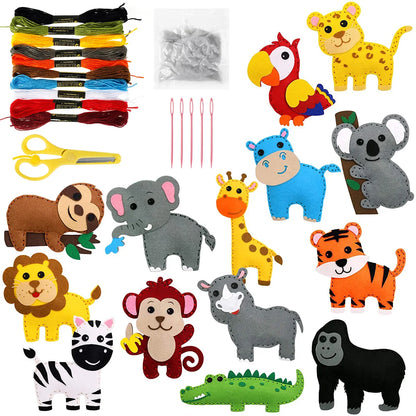 Kids Sewing Kit Woodland Animals Craft DIY Sewing Felt Plush Animals for Kids Beginners Educational Sewing Ornaments Art Toy Set