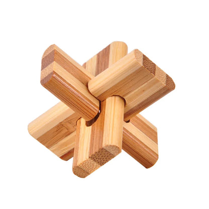 New Design IQ Brain Teaser Kong Ming Lock 3D Wooden Interlocking Burr Puzzles Game Toy Bamboo Small Size For Adults Kids