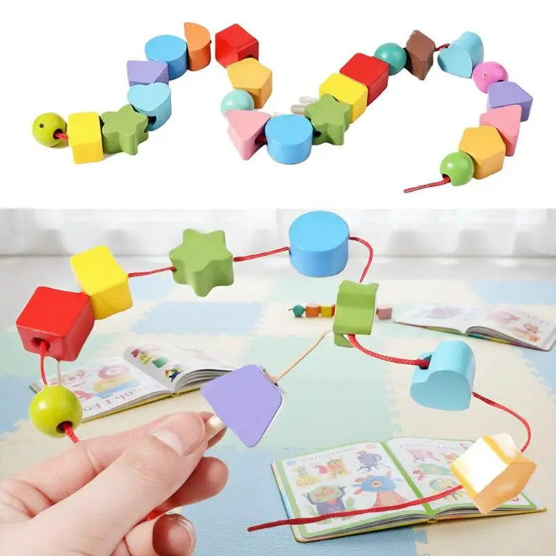 Early Learning Montessori Toys; Wooden Stacking Blocks, Lacing Beads & Shape Stacker; Amazing Sequencing Gift Ideas