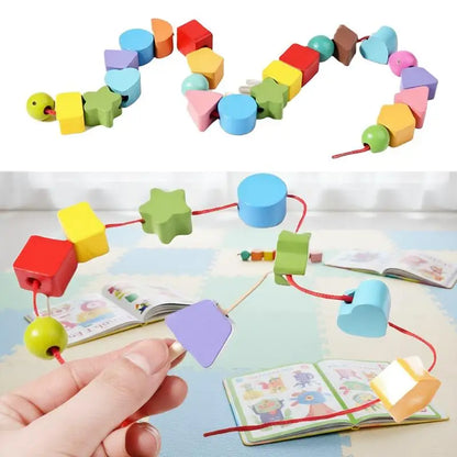 Early Learning Montessori Toys; Wooden Stacking Blocks, Lacing Beads & Shape Stacker; Amazing Sequencing Gift Ideas