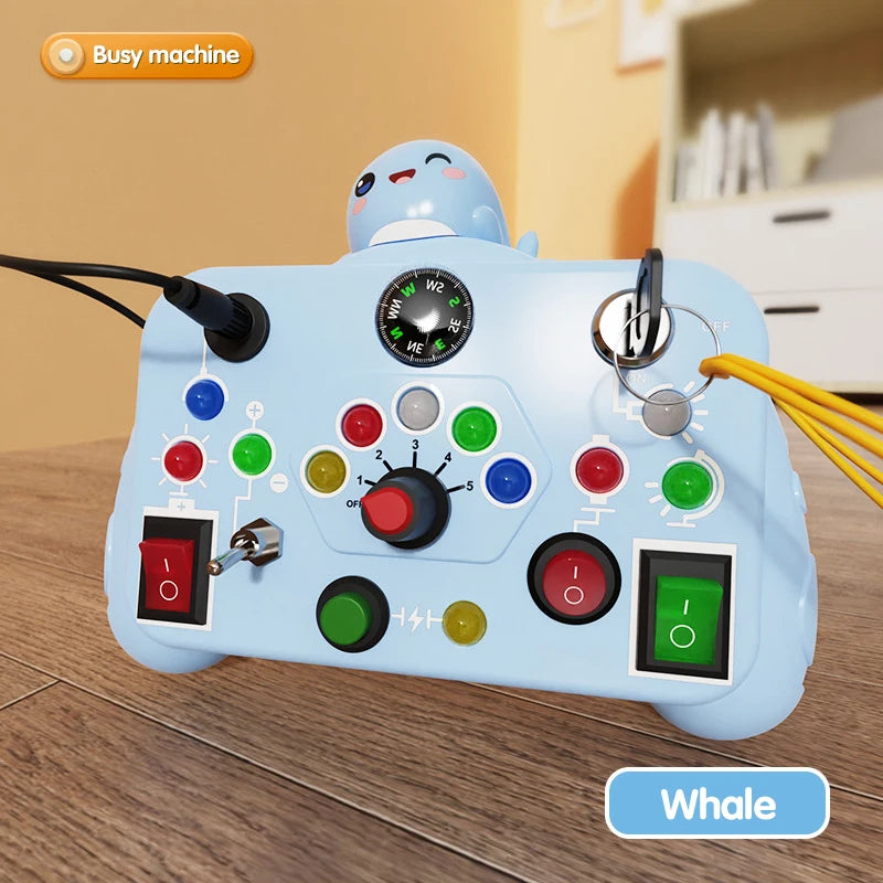 Montessori Busy Board Sensory Toys LED Light Switch Control Board Portable Electric Puzzle Early Educational Puzzle Toy for Kids