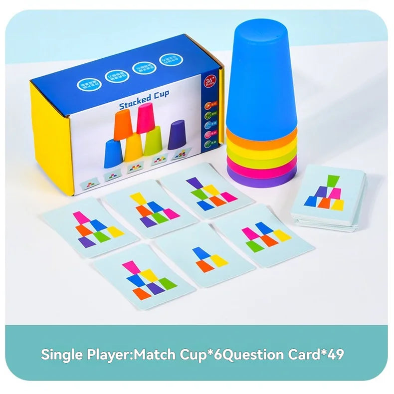 Montessori Toys Stack Cup Game With Card  Kid Educational  Intellectual Enlightenment Color Cognition Logic Training Children
