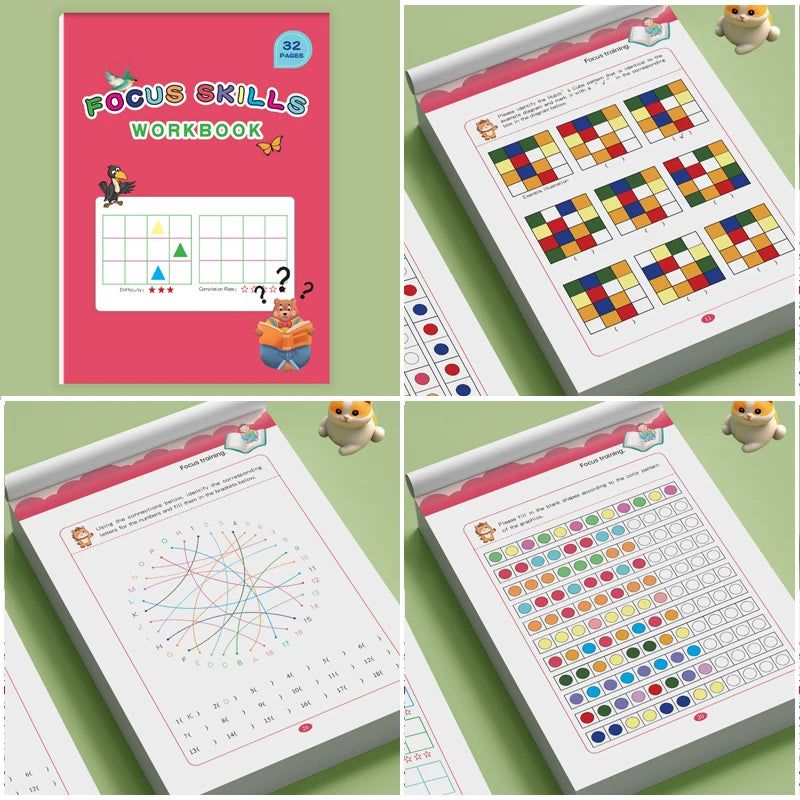 Focus Skills Workbook for Kids,32 Pages Visual Attention Exercises,Preschool Early Learning Material to Boost Concentration