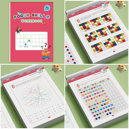 Focus Skills Workbook for Kids,32 Pages Visual Attention Exercises,Preschool Early Learning Material to Boost Concentration