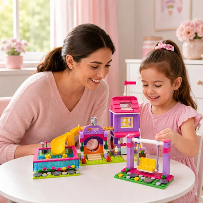 NEW Creative Girls Playground Building Blocks Set with Slide Swing Pool and Playhouse DIY City Street View Construction Toy Gift