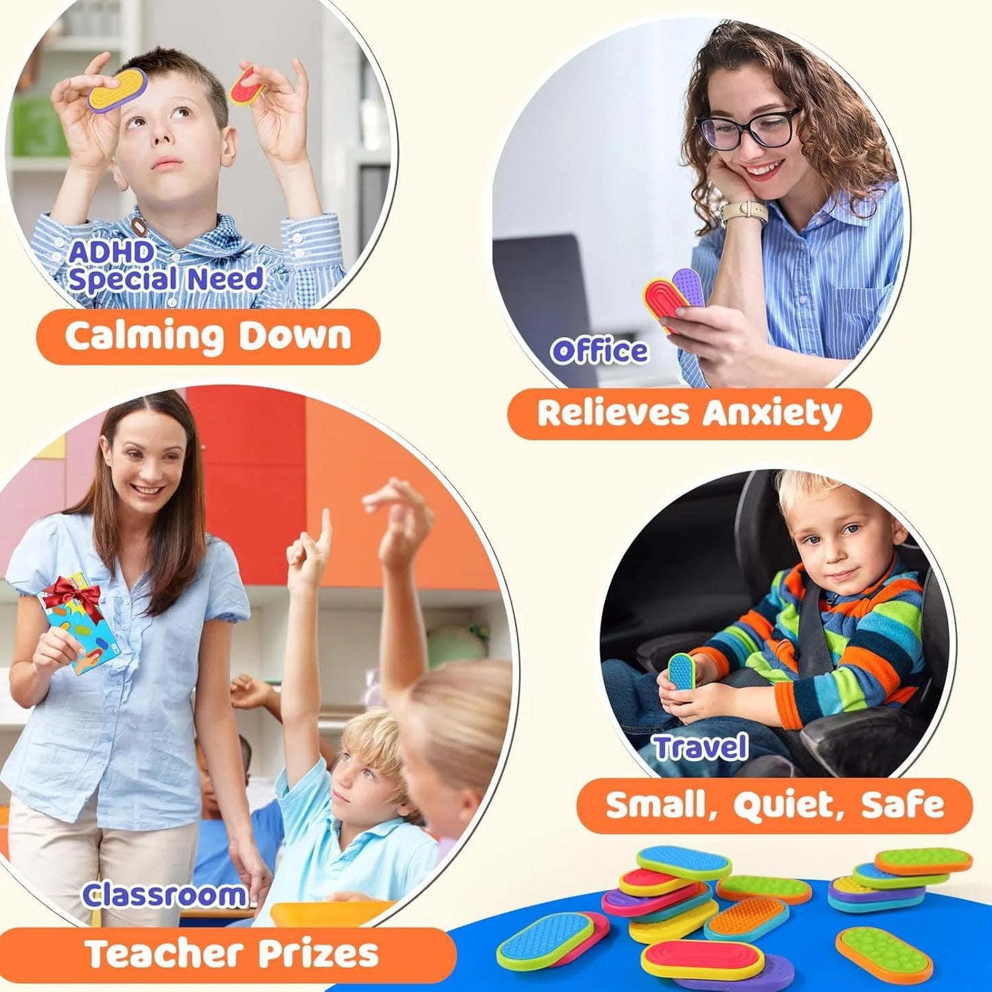 6/12/18PCS Silicone Sensory Strip Fidget Toys Kids Autism Decompression Calming Fidgeting Toy Adults  Anxiety Relief Sensory Toy