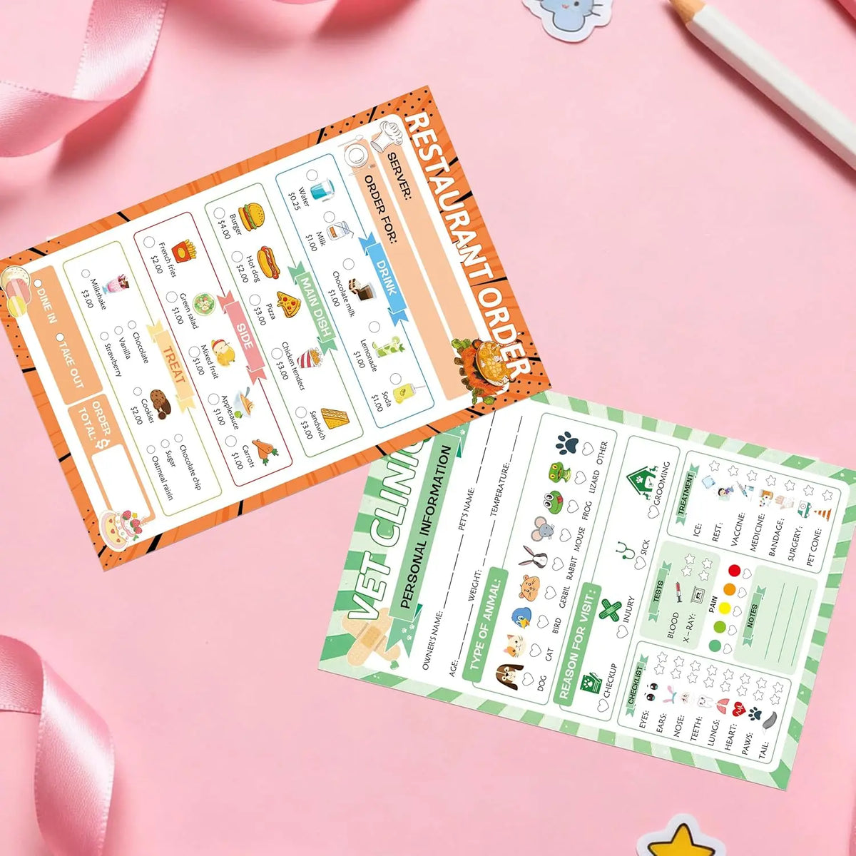 Pretend Play Notepads 6 Pack Playtime Pads Pretend Notebooks Imaginative Role Play Game Notepads for Boys & Girls